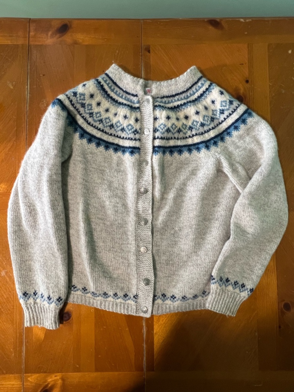 Womens Light Gray Nordic Button-Up Wool Sweater Cardigan